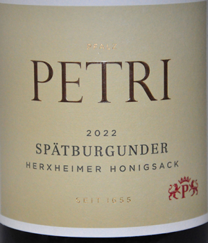 Etikett Spätburgunder Spätlese trocken, 2015 Herxheimer Honigsack – im Barrique gereift