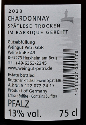Etikett Chardonnay Spätlese trocken 2019 - Im Barrique gereift