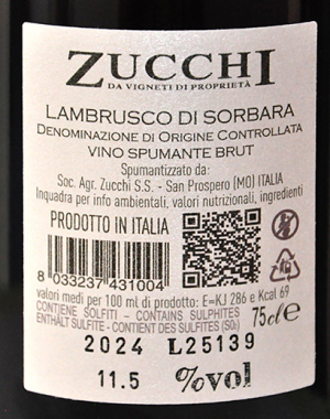 Etikett Lambrusco di Sorbara 2016 - Zucchi